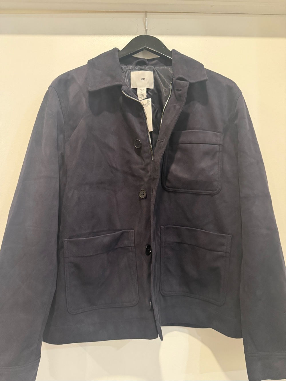 H&M Men’s Navy Suede-Look Button Jacket